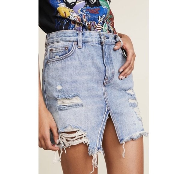 Free People Dresses & Skirts - Free People We the Free Distressed Jean Mini Skirt